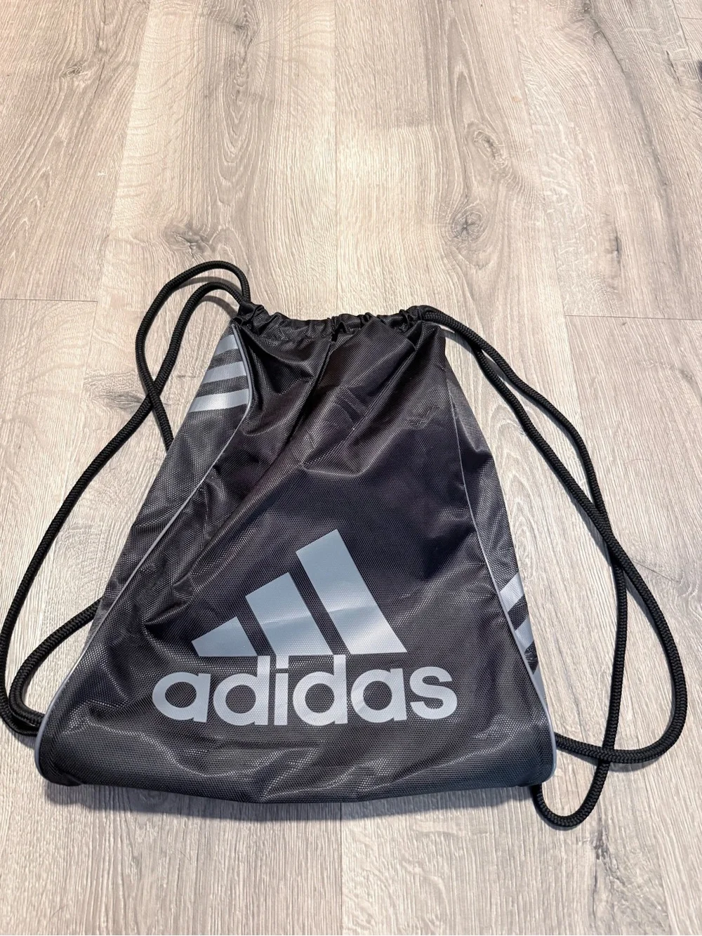 adidas Black Drawstring Logo Gym Sack with Gray Accents